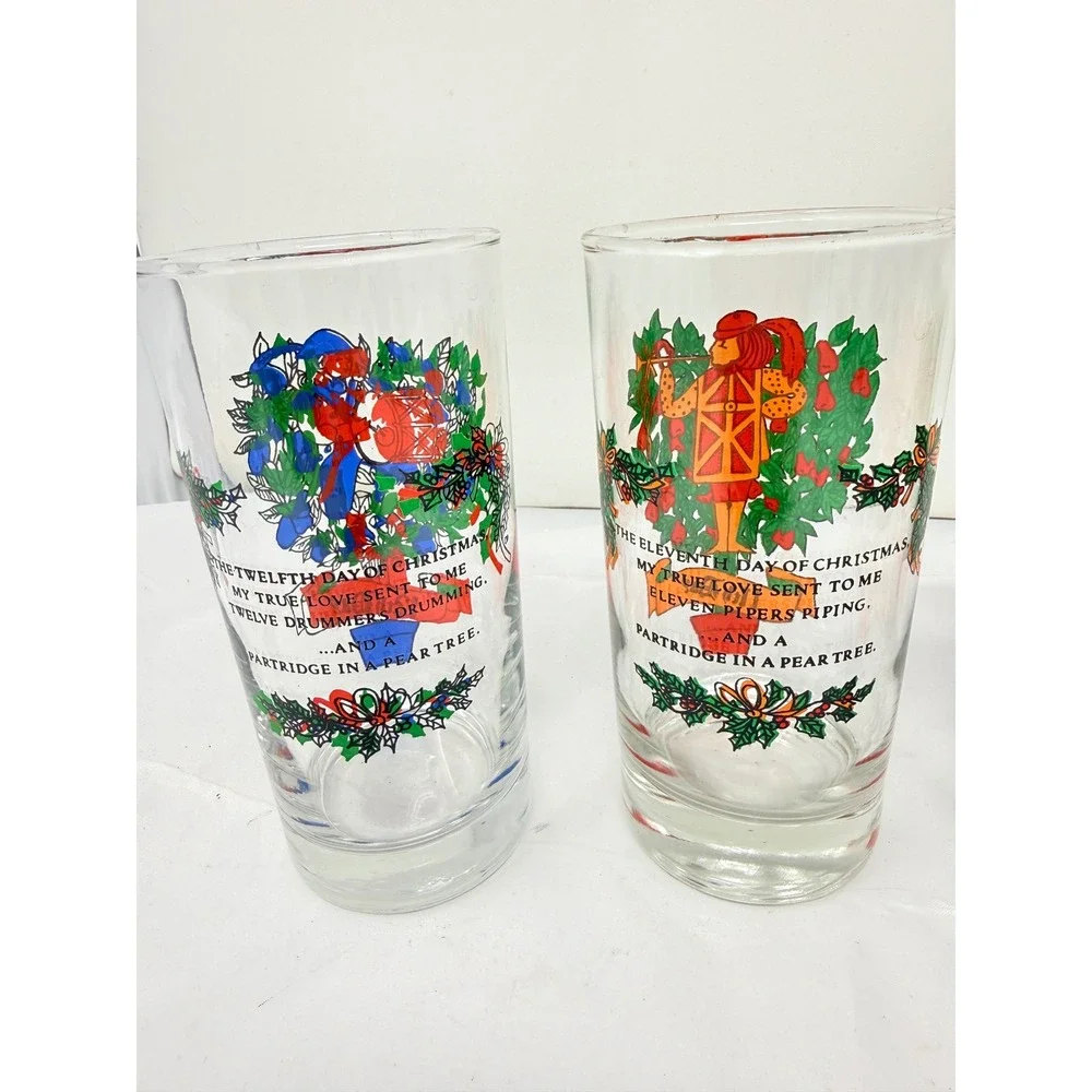 Vintage 12 Days of Christmas Indiana Glass USA Water Tumbler 12oz Set of 4